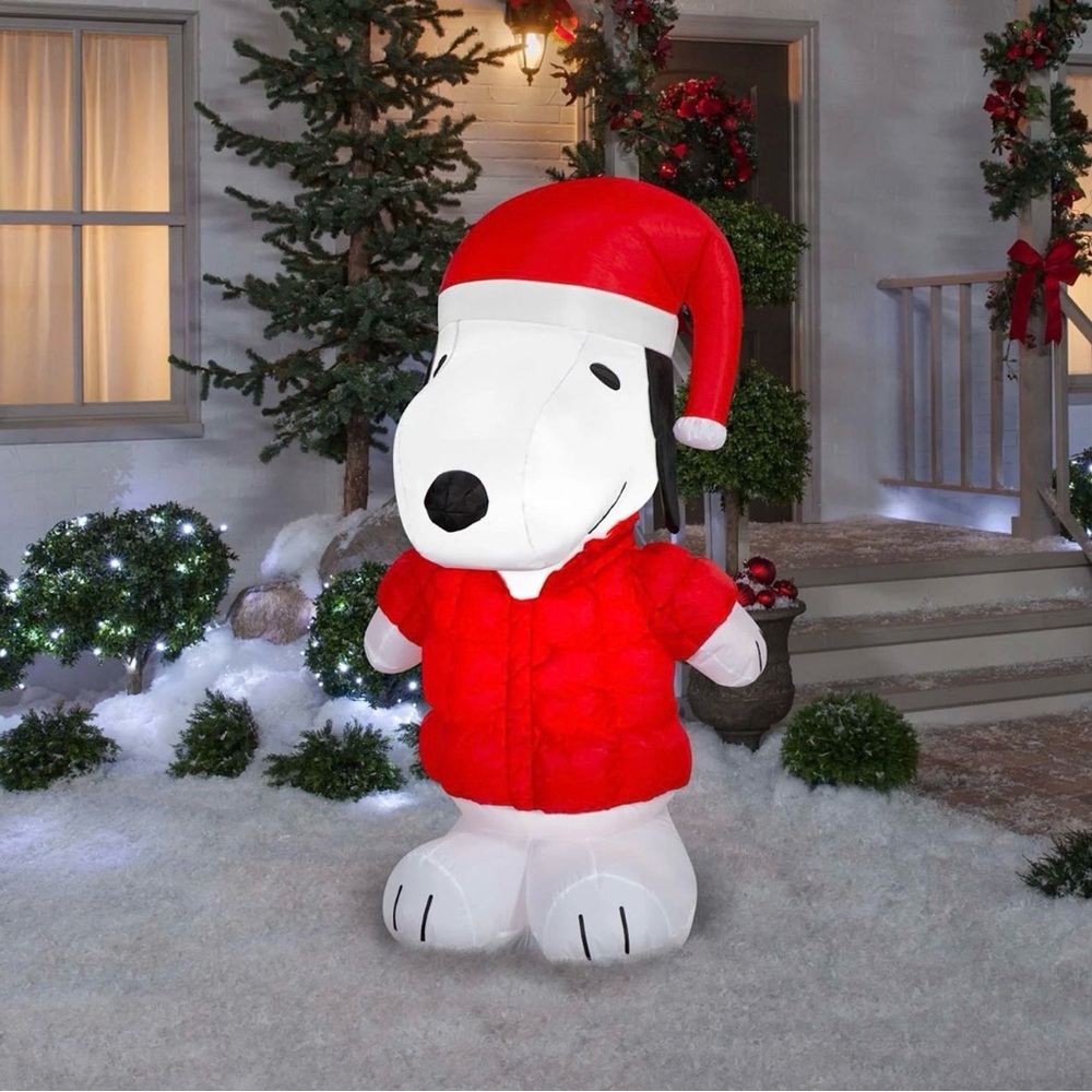 Peanuts Lighted 5FT Tall Snoopy in Red Puffer Coat Christmas Airblown Inflatable